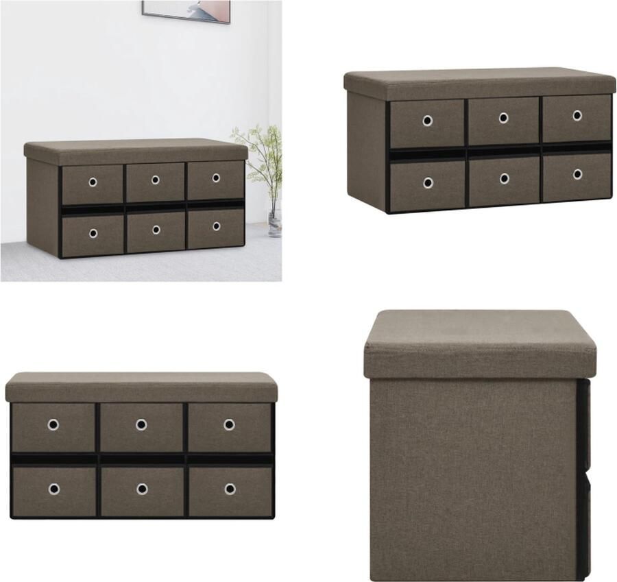 VidaXL Opbergbank inklapbaar 76x38x38 cm kunstlinnen bruin Opbergbank Opbergbanken Bankje Halbank