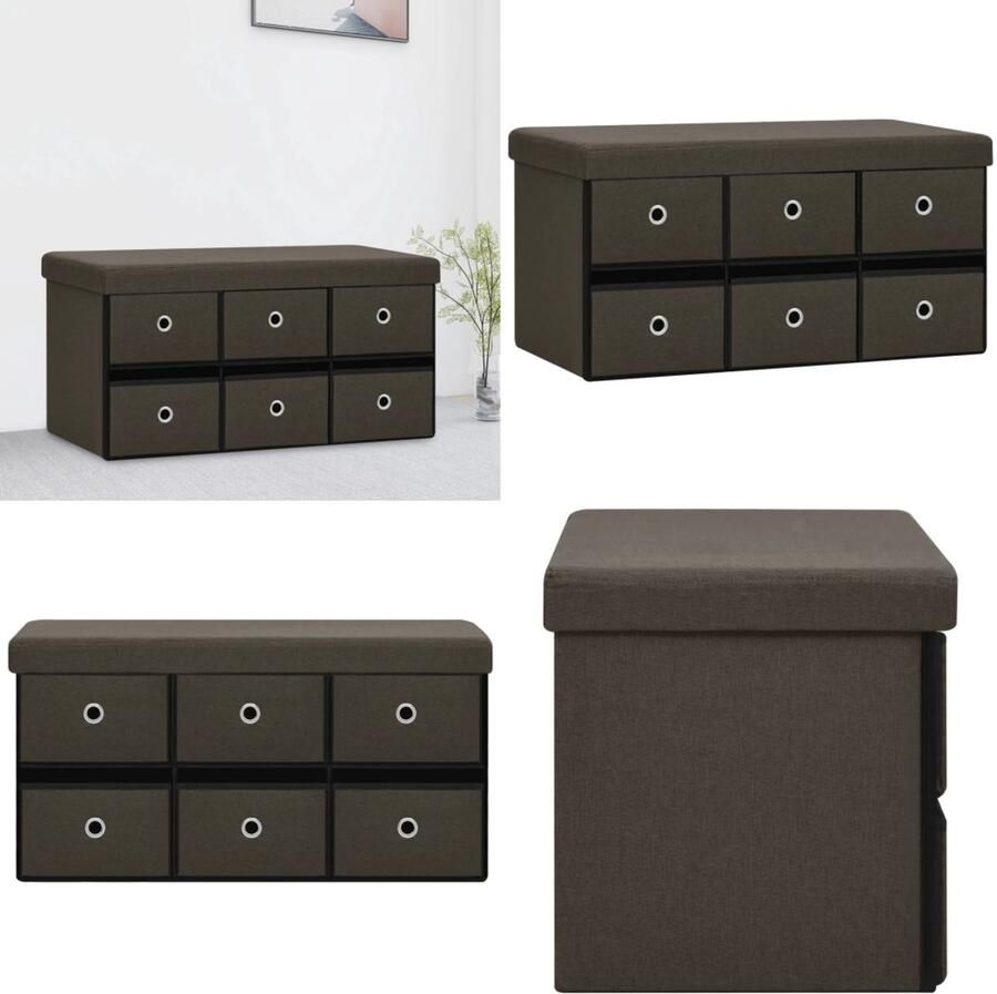 VidaXL Opbergbank inklapbaar 76x38x38 cm kunstlinnen donkerbruin Opbergbank Opbergbanken Bankje Halbank