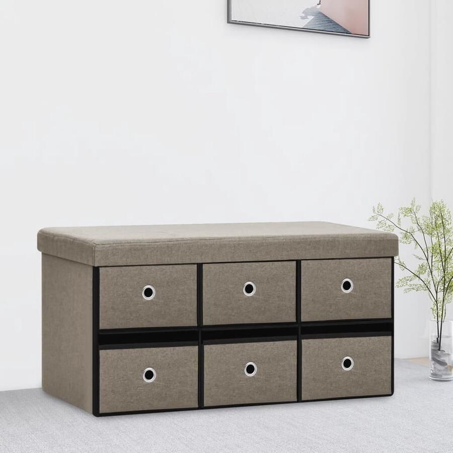 VidaXL Opbergbank Inklapbaar 76x38x38 cm Taupe Opbergbank Halbank Kast Meubilair Stoffen Bank Multifunctioneel Meubel Living Room Furniture Entryway Storage Taupecleur Compact Vouwblad - Foto 2