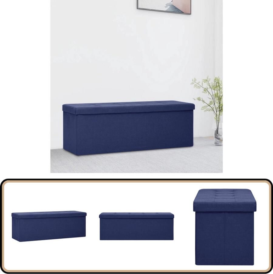 VidaXL Opbergbank Inklapbaar Kunstlinnen Blauw Opbergbank Halbank Blauwe Bank Stoffen Bank Multifunctionele Bank