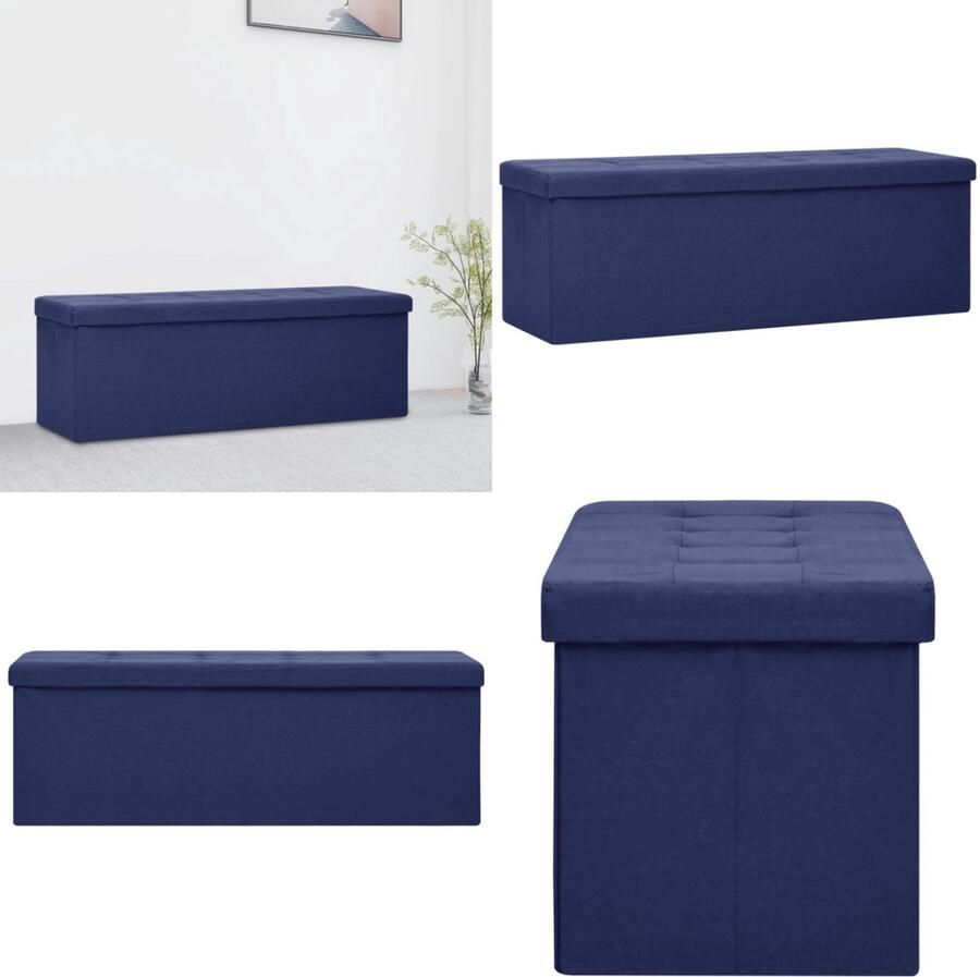VidaXL Opbergbank inklapbaar kunstlinnen blauw Opbergbank Opbergbanken Bankje Halbank