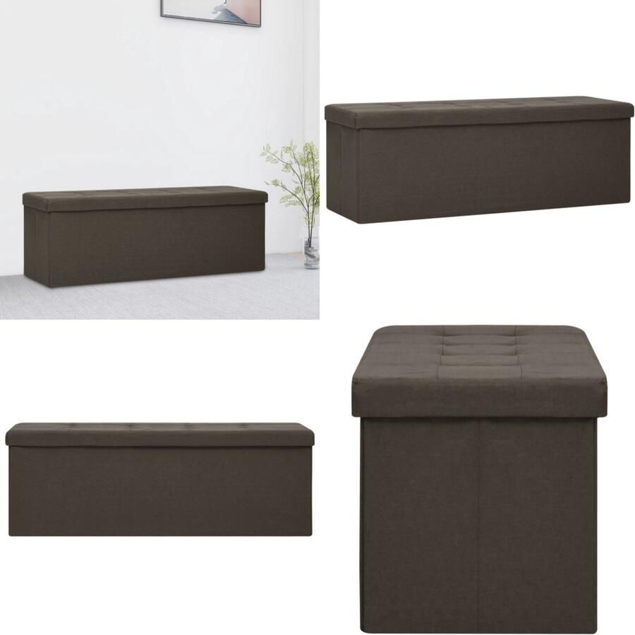 VidaXL Opbergbank inklapbaar kunstlinnen donkerbruin Opbergbank Opbergbanken Bankje Halbank