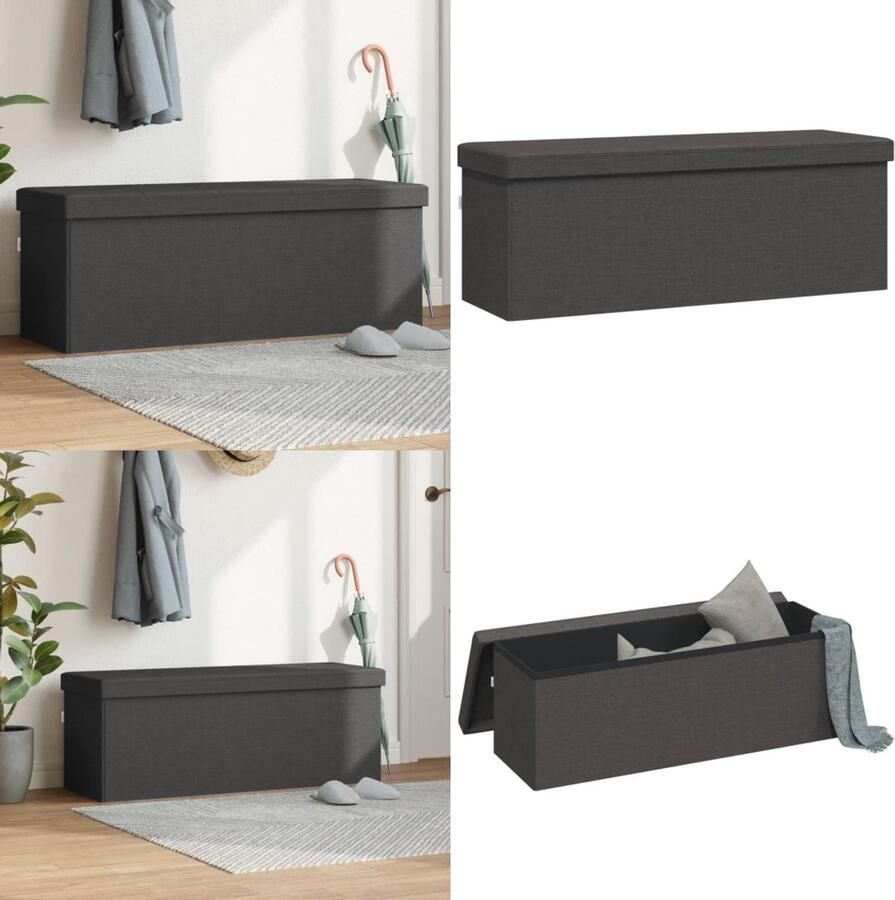 VidaXL Opbergbank inklapbaar kunstlinnen donkergrijs Opbergbankje Opbergbankjes Bankje Halbankje