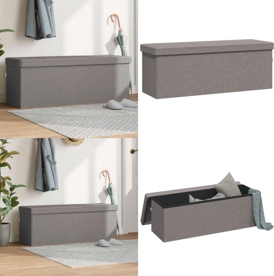 VidaXL Opbergbank inklapbaar kunstlinnen lichtgrijs Opbergbankje Opbergbankjes Bankje Halbankje