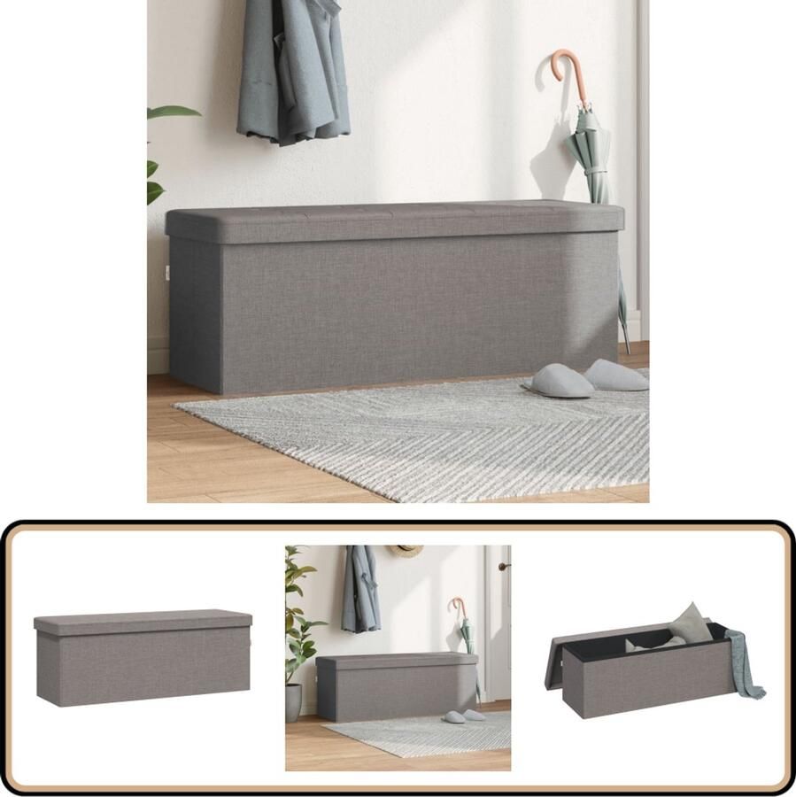VidaXL Opbergbank inklapbaar lichtgrijs kunstlinnen Opbergbankje Opbergbankjes Bankje Halbankje