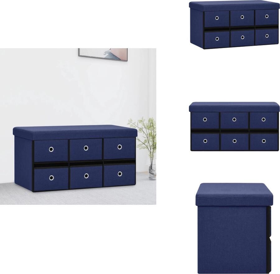 VidaXL Opbergbank Opbergbanken Bankje Halbank Opbergbank inklapbaar 76x38x38 cm kunstlinnen blauw