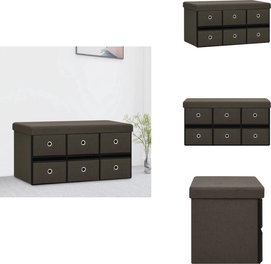 VidaXL Opbergbank Opbergbanken Bankje Halbank Opbergbank inklapbaar 76x38x38 cm kunstlinnen donkerbruin