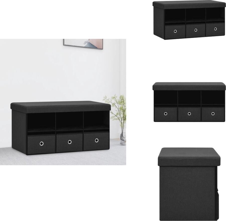 VidaXL Opbergbank Opbergbanken Bankje Halbank Opbergbank inklapbaar 76x38x38 cm kunstlinnen zwart