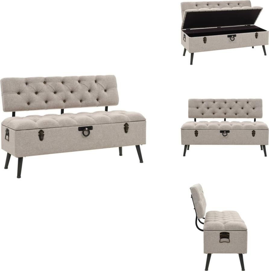 VidaXL Opbergbank Opbergbanken Opslagbankje Opbergkist Opbergbank met rugleuning 110 cm stof crèmekleurig