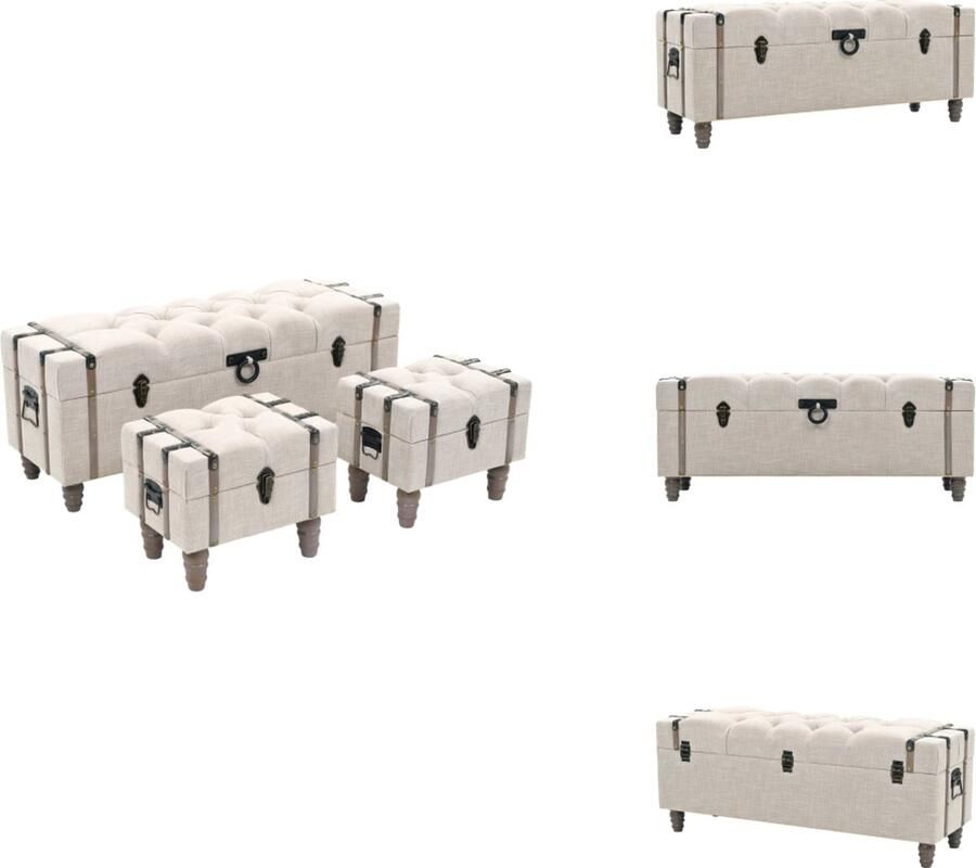 VidaXL Opbergbank Opbergbanken Opslagbankje Opslagbankjes Opbergbankenset 112x37x45 cm massief hout en staal 3-delig