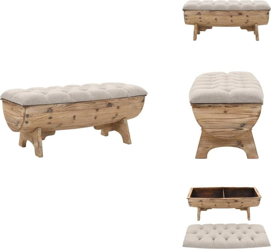 VidaXL Opbergbank Opbergbanken Opslagbankje Opslagbankjes Opbergbankje 103x51x44 cm massief hout en stof