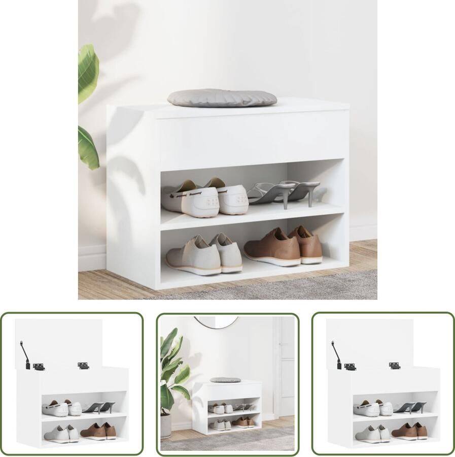 The Living Store Opbergbank Schoenenkast 60x30x45cm wit spaanplaat Schoenenbank Opbergbank Schoenenkasten Meubilair Woonkamer - Foto 2
