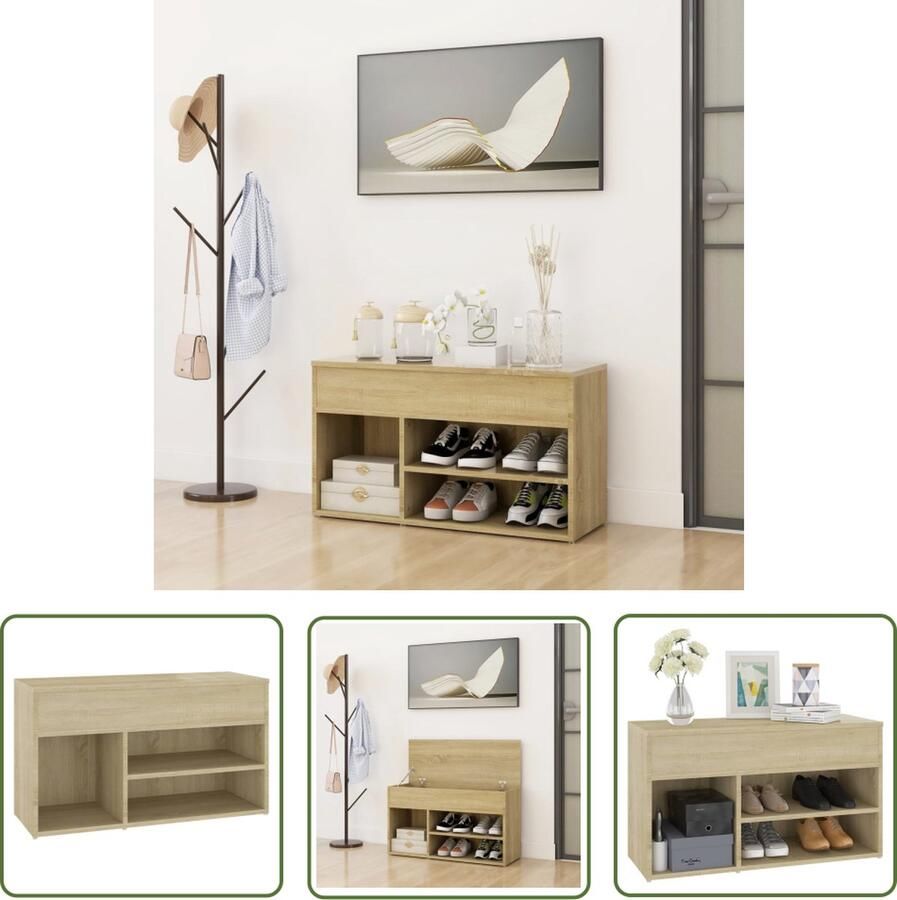 The Living Store Opbergbank Sonoma Eiken Schoenenkast 80 x 30 x 45 cm Ruimtebesparend Schoenenbank Opbergbank Schoenenkasten Houten Bank Bruine Bank
