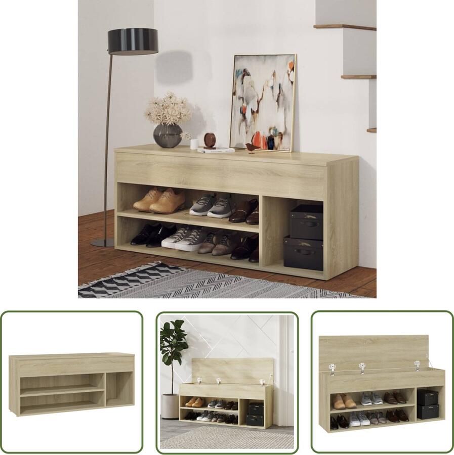 The Living Store Schoenbank 105x30x45 cm bewerkt hout sonoma eikenkleurig Schoenenbank Opbergbank Houten Bank Eiken Meubilair Bruine Bank - Foto 2