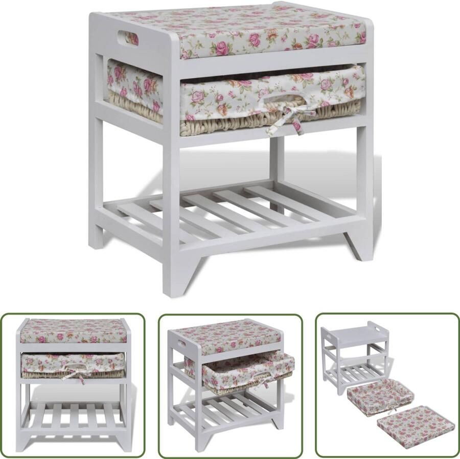 VidaXL Opbergbank Schoenenrek Paulowniahout Wit Opbergbank Houten Bank Bankschikking Compact Meubilair Paulownia Hout Witte Bank Stoere Bank Landelijke Stijl Salontafel Entreemeubelen Vintage Bank Decoratieve Bank