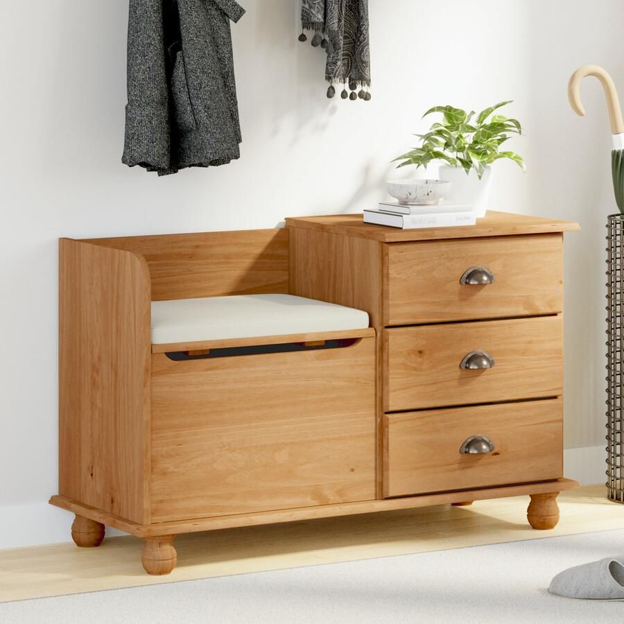 VidaXL Entree Opbergbank ASKIM Honingbruin 100x39x62 cm Massief Hout Pijnboom