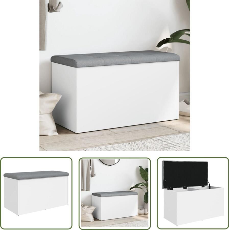 VidaXL -Opbergbankje-82x42x45-cm-bewerkt-hout-wit - Foto 2