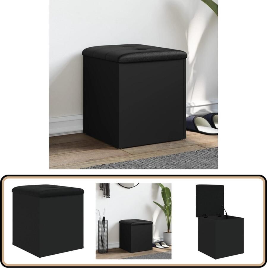 VidaXL -Opbergbank-42x42x45-cm-bewerkt-hout-zwart - Foto 3