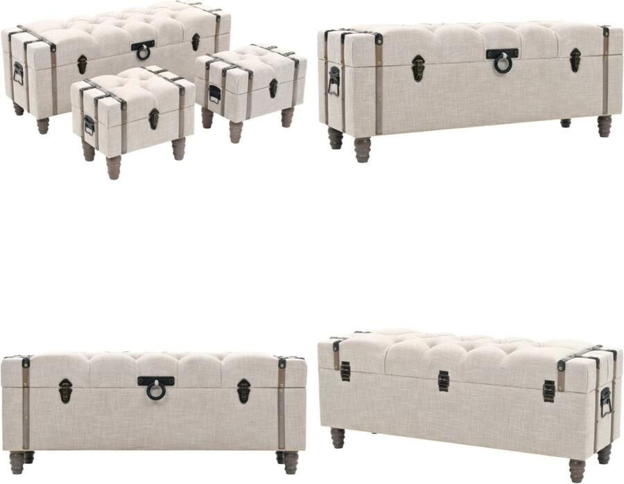 VidaXL Opbergbankenset 112x37x45 cm massief hout en staal 3-delig Opbergbank Opbergbanken Opslagbankje Opslagbankjes