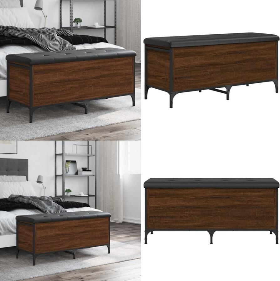 VidaXL -Opbergbankje-102x42x45-cm-bewerkt-hout-bruineikenkleurig - Foto 3