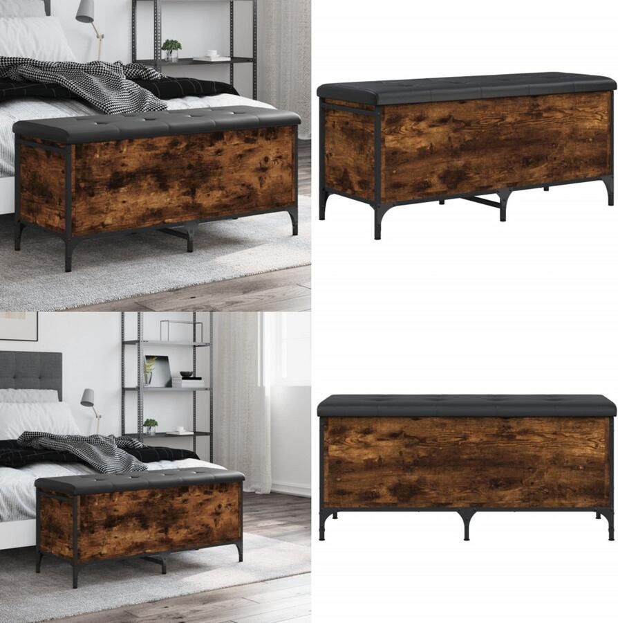 VidaXL Opbergbankje 102x42x45 cm bewerkt hout gerookt eikenkleurig Opbergbankje Opbergbankjes Schoenenbankje Halbankje