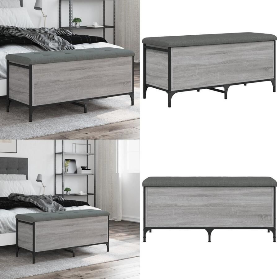 VidaXL -Opbergbankje-102x42x45-cm-bewerkt-hout-grijs-sonoma-eikenkleur