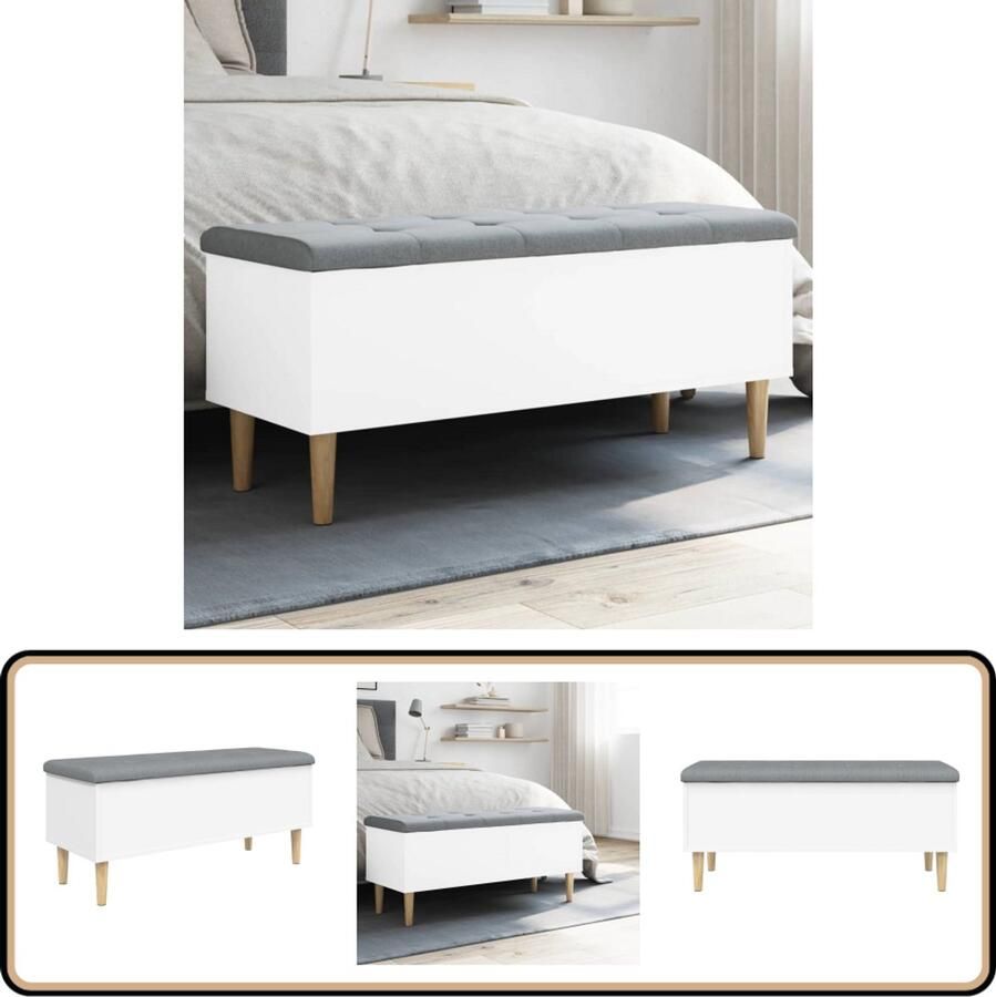 VidaXL Opbergbankje 102x42x46 cm Wit Hout Opbergbankje Opbergbankjes Schoenenbankje Halbankje