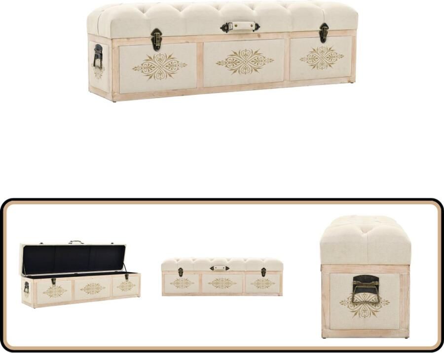 VidaXL Opbergbankje 110 cm Crèmekleurig MDF & Hout Opbergbank Opbergkast Bankstel Salontafel Meubilair