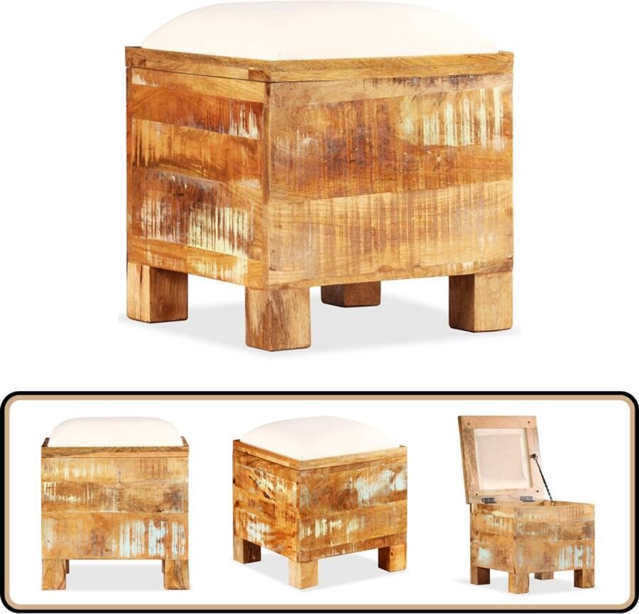 VidaXL Opbergbankje 40x40x45 cm Massief gerecycled hout Vintage Bankje Houten Bankje Opbergbank Retro Bank Industriële Bank