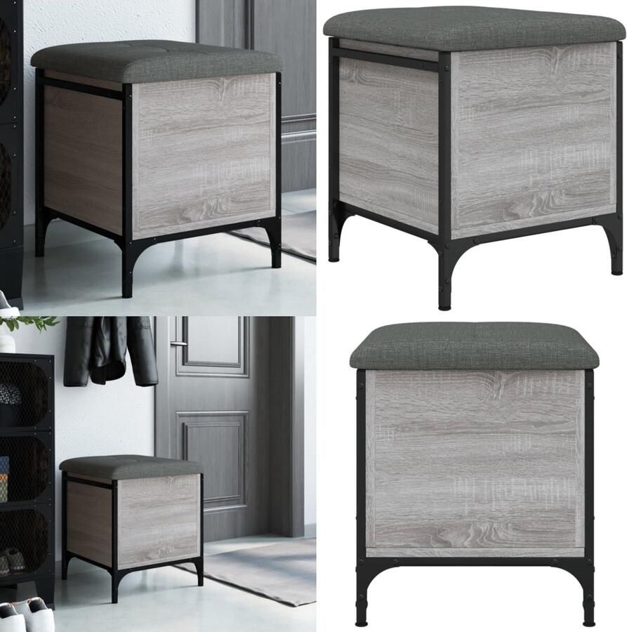 VidaXL Opbergbankje 42x42x45 cm bewerkt hout grijs sonoma eikenkleurig Opbergbankje Opbergbankjes Schoenenbankje Halbankje