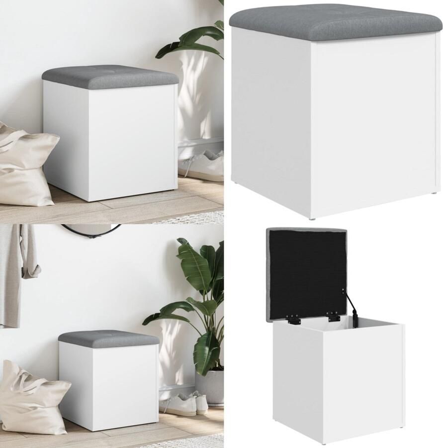 VidaXL -Opbergbankje-42x42x45-cm-bewerkt-hout-wit - Foto 4