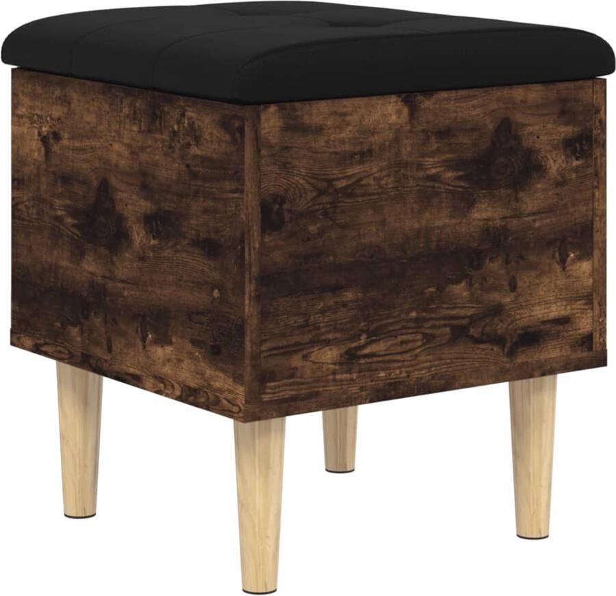 The Living Store Opbergbankje 42x42x46 cm bewerkt hout gerookt eikenkleurig Opbergbankje Opbergbankjes Schoenenbankje Halbankje