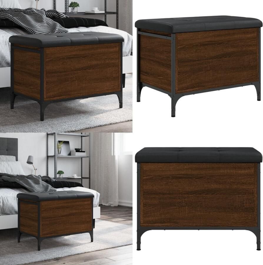 VidaXL -Opbergbankje-62x42x45-cm-bewerkt-hout-bruineikenkleurig - Foto 2