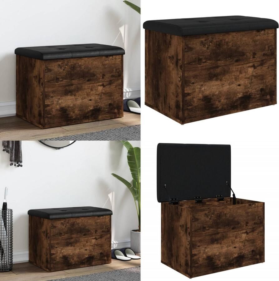 VidaXL Opbergbankje 62x42x45 cm bewerkt hout gerookt eikenkleurig Opbergbankje Opbergbankjes Schoenenbankje Halbankje