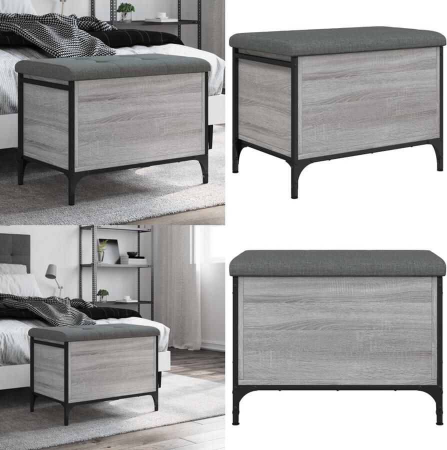 VidaXL Opbergbankje 62x42x45 cm bewerkt hout grijs sonoma eikenkleurig Opbergbankje Opbergbankjes Schoenenbankje Halbankje