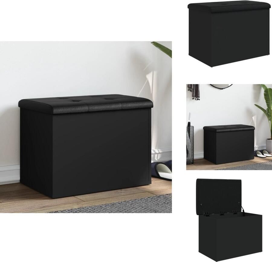 VidaXL -Opbergbankje-62x42x45-cm-bewerkt-hout-zwart - Foto 2