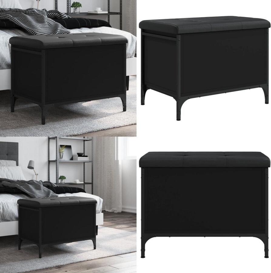 VidaXL Opbergbankje 62x42x45 cm bewerkt hout zwart Opbergbankje Opbergbankjes Schoenenbankje Halbankje