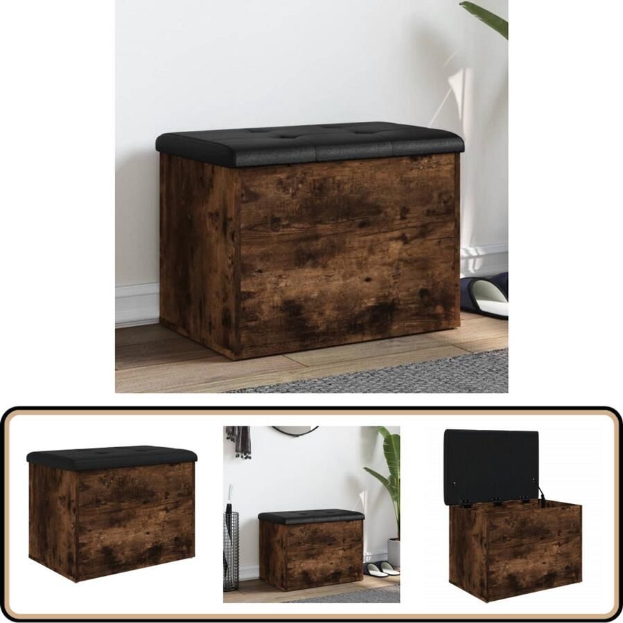 VidaXL Opbergbankje 62x42x45 cm Gerookt Eiken Opbergbank Gangbank Houten Bank Bruine Bank Woonaccessoires