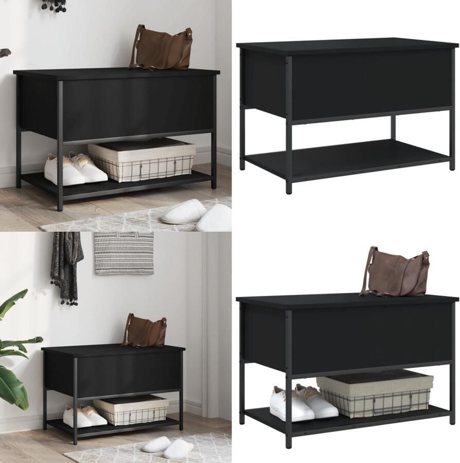VidaXL Opbergbankje 70x42 5x47 cm bewerkt hout zwart Opbergbankje Opbergbankjes Halbankje Schoenenbankje