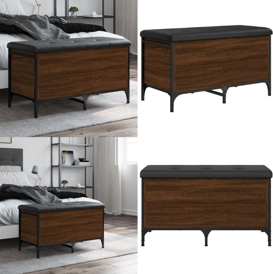 VidaXL -Opbergbankje-82x42x45-cm-bewerkt-hout-bruineikenkleurig - Foto 3