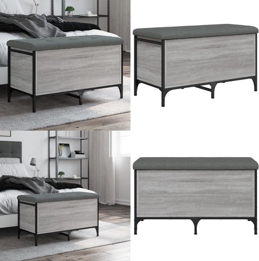 VidaXL Opbergbankje 82x42x45 cm bewerkt hout grijs sonoma eikenkleurig Opbergbankje Opbergbankjes Schoenenbankje Halbankje