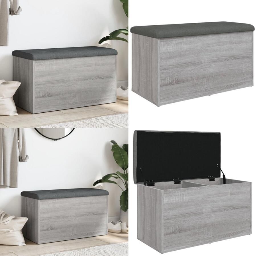 VidaXL Opbergbankje 82x42x45 cm bewerkt hout grijs sonoma eikenkleurig Opbergbankje Opbergbankjes Schoenenbankje Halbankje