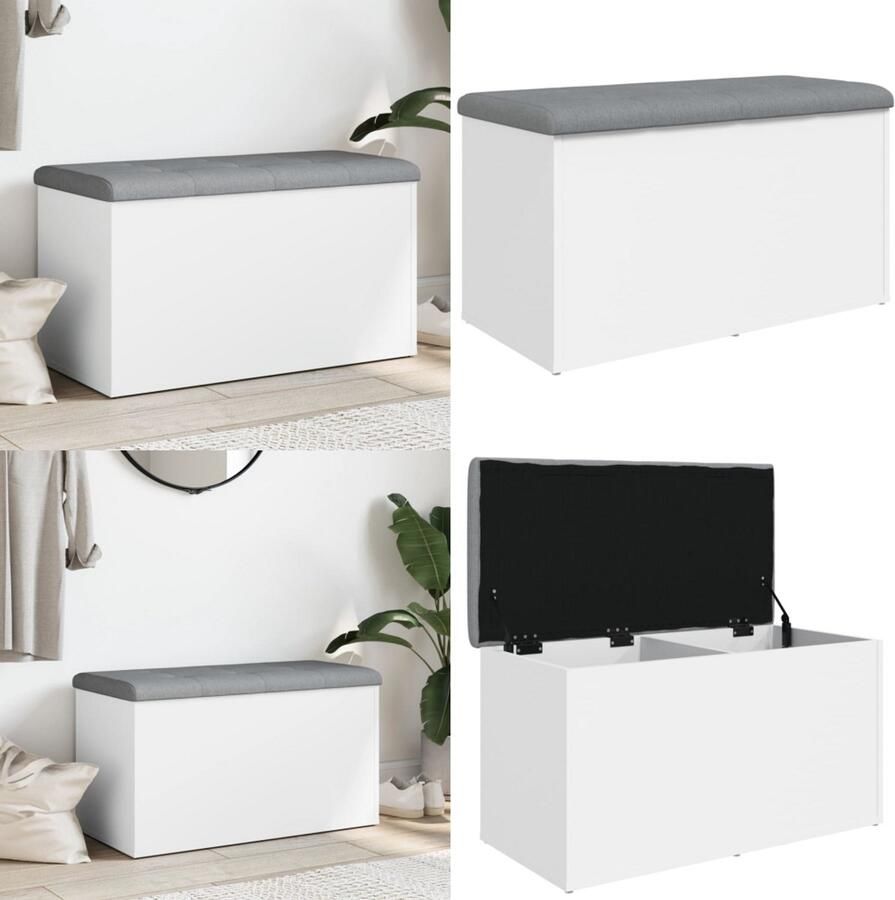 VidaXL -Opbergbankje-82x42x45-cm-bewerkt-hout-wit - Foto 3