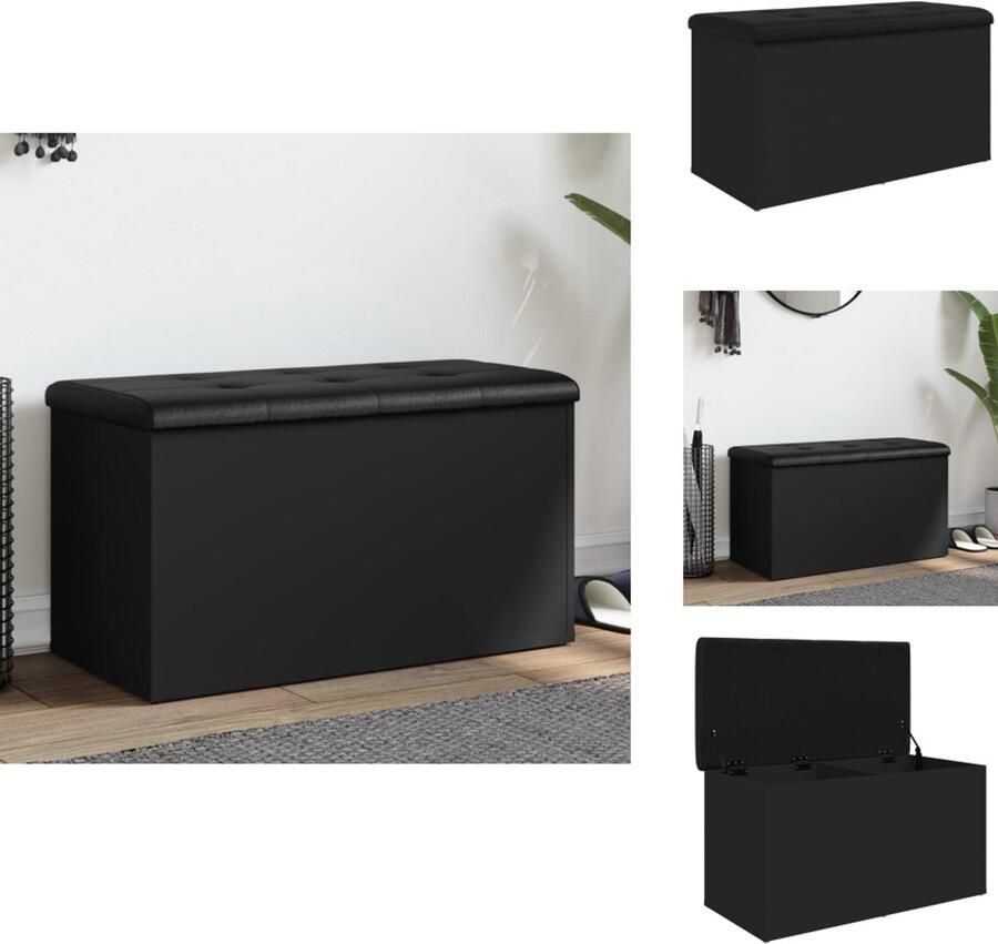 VidaXL -Opbergbankje-82x42x45-cm-bewerkt-hout-zwart - Foto 2