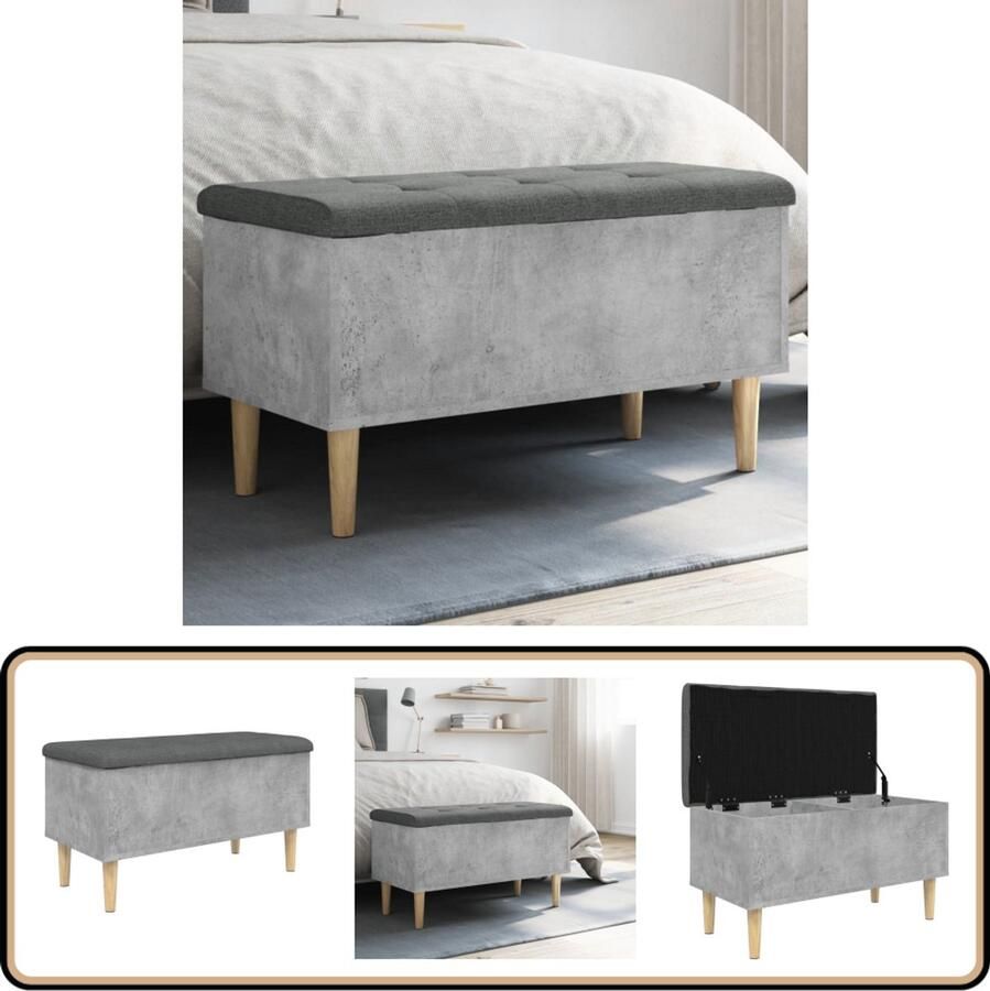 VidaXL -Opbergbankje-82x42x46-cm-bewerkt-hout-betongrijs - Foto 3