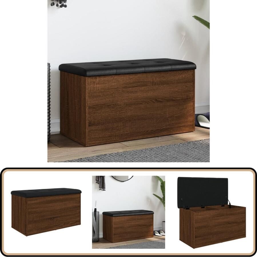 The Living Store Opbergbankje 82x42x45 cm bewerkt hout bruin eikenkleur Opbergbankje Opbergbankjes Schoenenbankje Halbankje - Foto 2