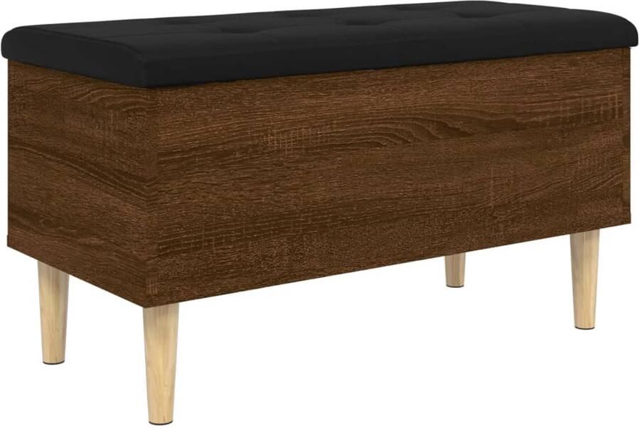 The Living Store Opbergbankje 82x42x46 cm bewerkt hout bruin eikenkleur Opbergbankje Opbergbankjes Schoenenbankje Halbankje