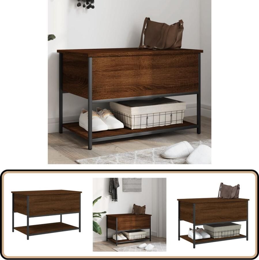 VidaXL Opbergbankje Bruineiken 70x42 5x47 cm Opbergbankje Opbergbankjes Halbankje Schoenenbankje