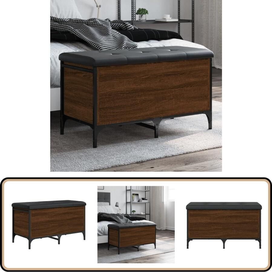 VidaXL -Opbergbankje-82x42x45-cm-bewerkt-hout-bruineikenkleurig - Foto 2