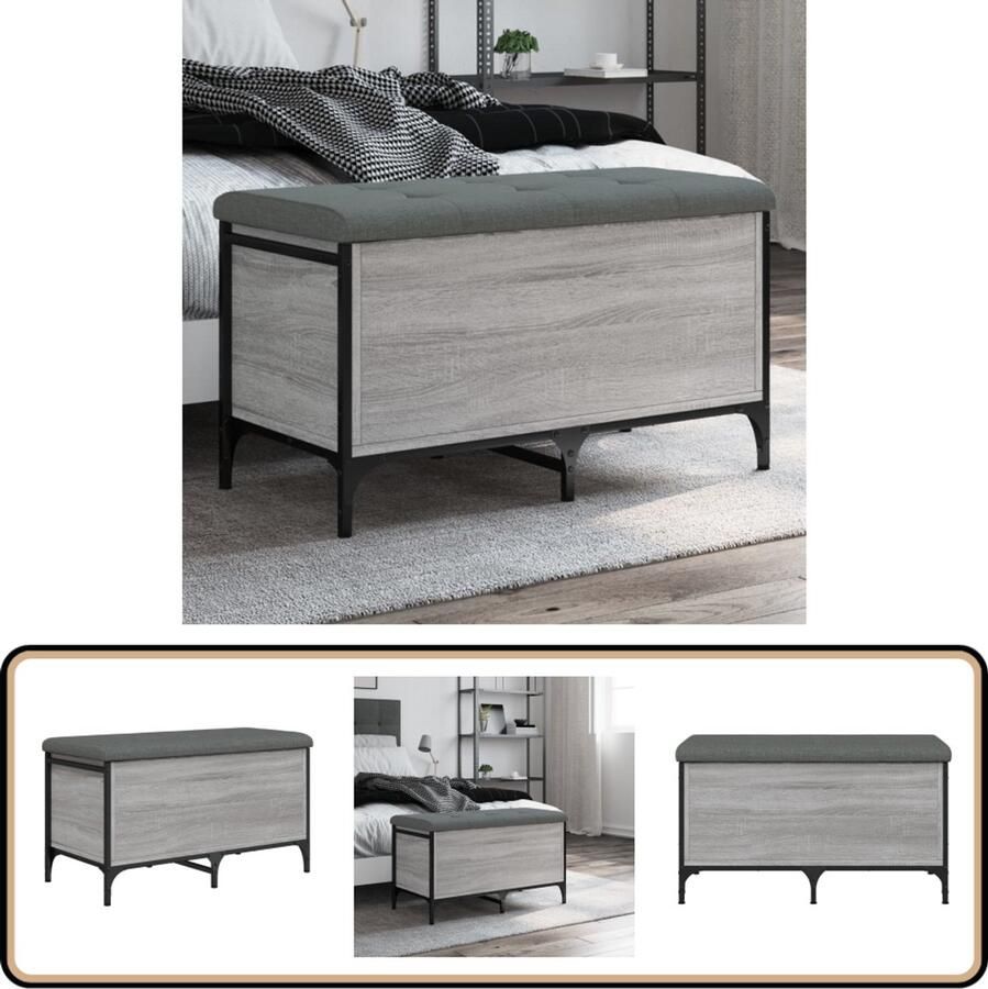 VidaXL Opbergbankje Grijs Sonoma Eiken 82x42x45 cm Gangbank Opbergbank Houten Bank Grijze Bank Comfortabele Bank Bankstel